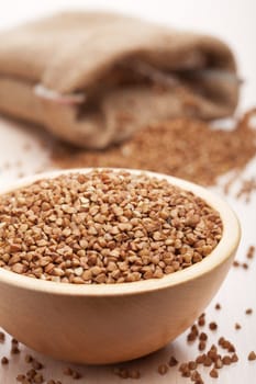 raw buckwheat in bowl 