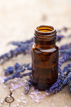 essential oil and lavender flowers