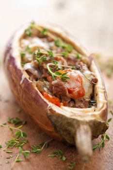 stuffed aubergine with meat and vegetables 