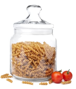 raw pasta in jar isolated