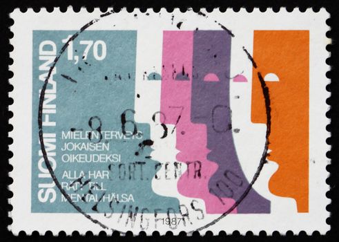 FINLAND - CIRCA 1987: a stamp printed in the Finland shows Human Head, Mental Health, circa 1987