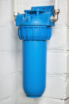 Blue plastic filter housing for water purification