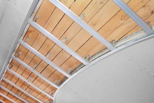 The new suspended ceiling in the stage of installation