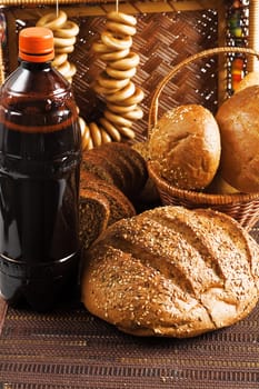 Kvass and grain products as natural food background