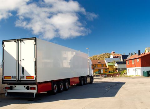 Truck on the streets of norwegian village