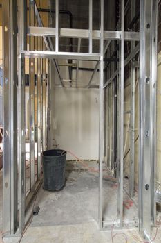 Metal Stud Framing in Commercial Retail Space Construction Site