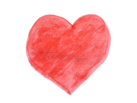 Red heart paint by water color on white paper