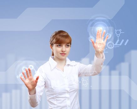 Image of a business person and finance related background