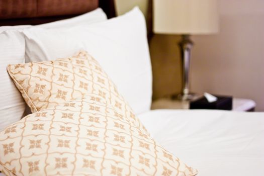 Concept for luxury and Honeymoon, pillows in a luxury hotel