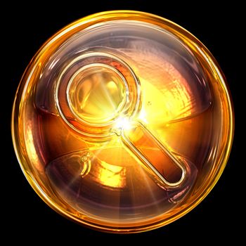 magnifier icon fire, isolated on black background