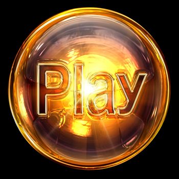 Play icon fire, isolated on black background