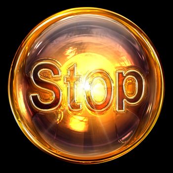 Stop icon fire, isolated on black background