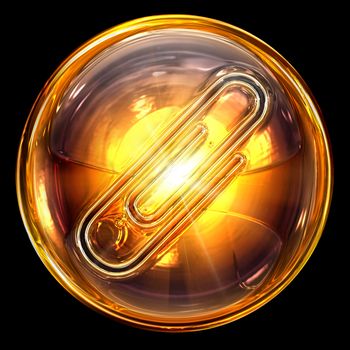 Paperclip icon golden, isolated on black background