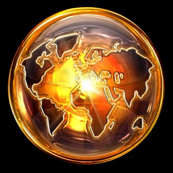 globe icon gold, isolated on black background