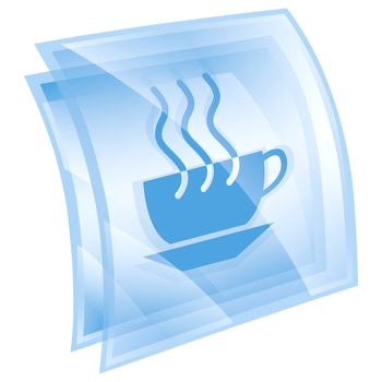 coffee cup icon blue square, isolated on white background.