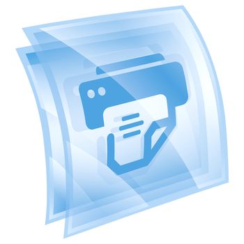 printer icon blue square, isolated on white background.