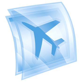 airplane icon blue square, isolated on white background.