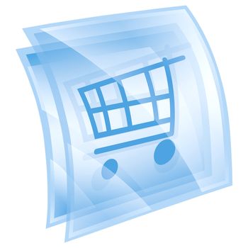 shopping cart icon blue square, isolated on white background.