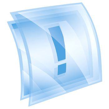 Exclamation symbol icon blue square, isolated on white background