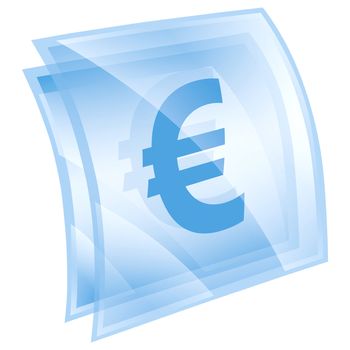 Euro icon blue square, isolated on white background