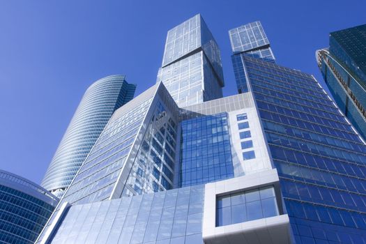 Modern skyscrapers under blue sky