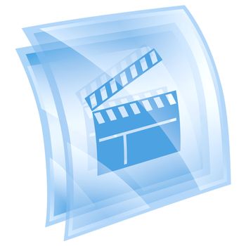 Primovie clapper board icon blue, isolated on white background.