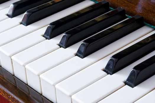 Closeup view of a piano keyboard
