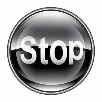 Stop icon black, isolated on white background