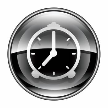 Alarm clock icon black, isolated on white background