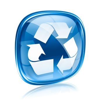 Recycling symbol icon blue glass, isolated on white background.