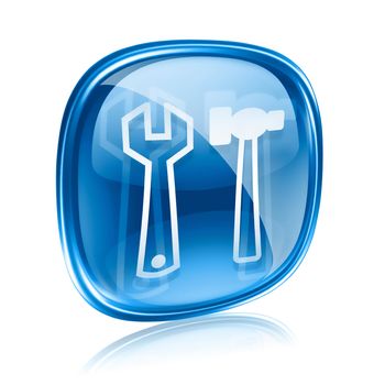 Tools icon blue glass, isolated on white background.