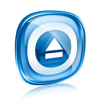 Eject icon blue glass, isolated on white background.