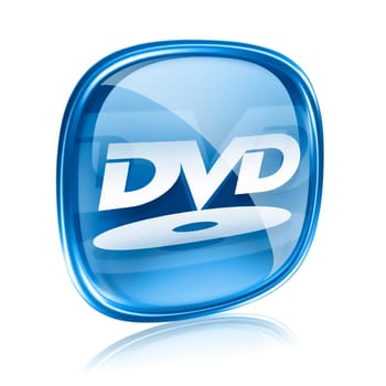 DVD icon blue glass, isolated on white background