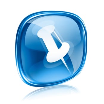 thumbtack icon blue glass, isolated on white background.
