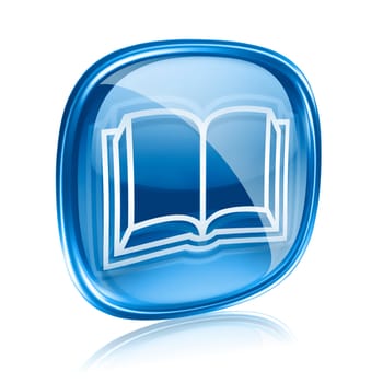 book icon blue glass, isolated on white background.