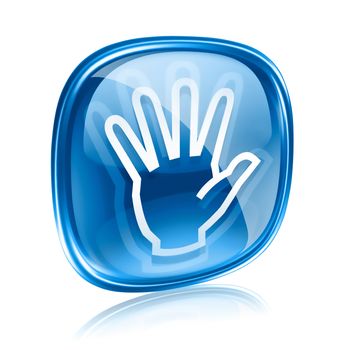 hand icon blue glass, isolated on white background.