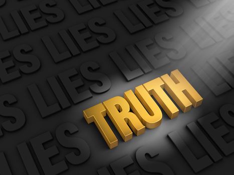 A spotlight illuminates a bright, gold "TRUTH" on a dark background of "LIE"s