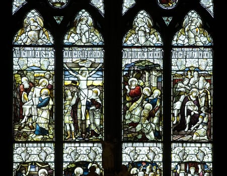 Church window with Christ symbols