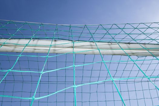 Soccer Goal net towards blue sky