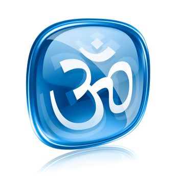 Om Symbol icon blue glass, isolated on white background.