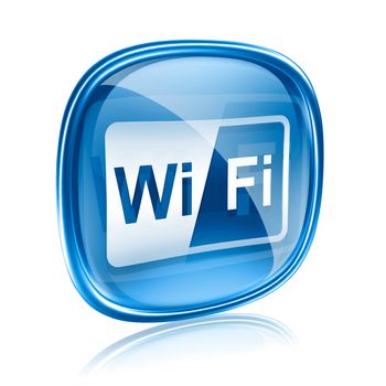 WI-FI icon blue glass, isolated on white background