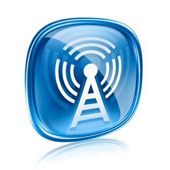 WI-FI tower icon blue glass, isolated on white background