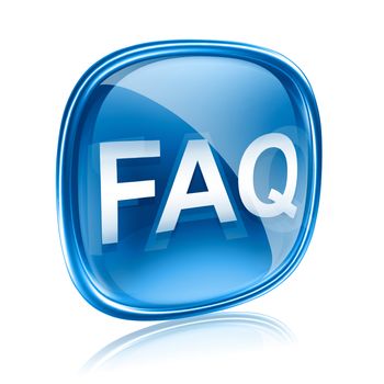 FAQ icon blue glass, isolated on white background