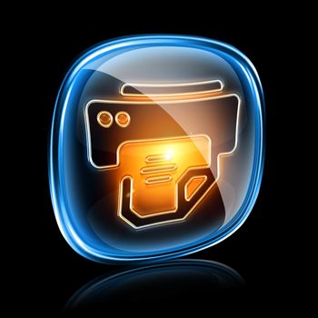 printer icon neon, isolated on black background.