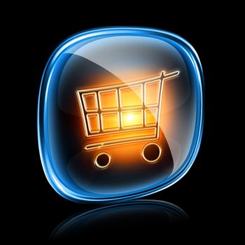 shopping cart icon neon, isolated on black background