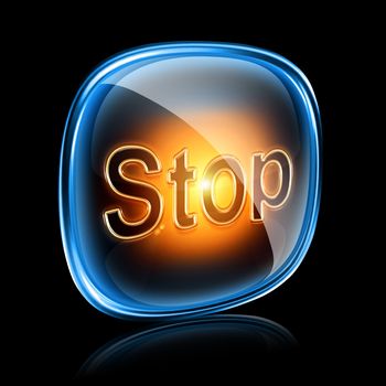 Stop icon neon, isolated on black background