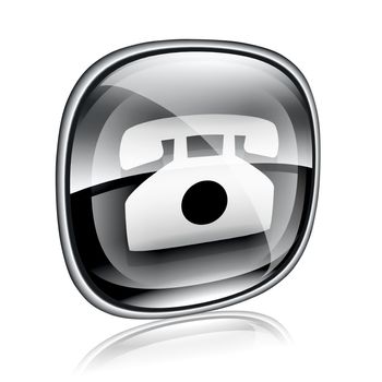 phone icon black glass, isolated on white background.