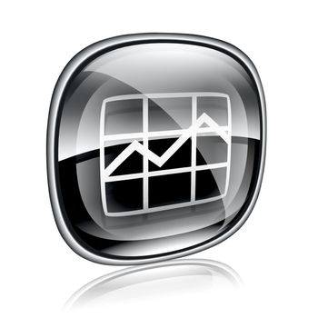 graph icon black glass, isolated on white background.