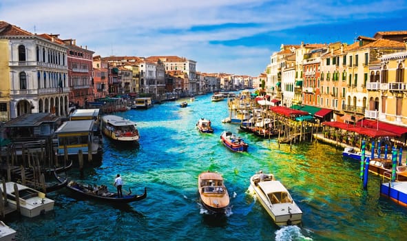 View of famous Grand Canal from the Rialto bridge, Venice