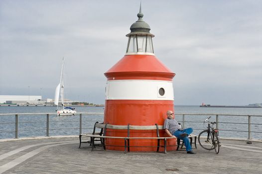 Sea beacon in he port of Copenhagen Denmark